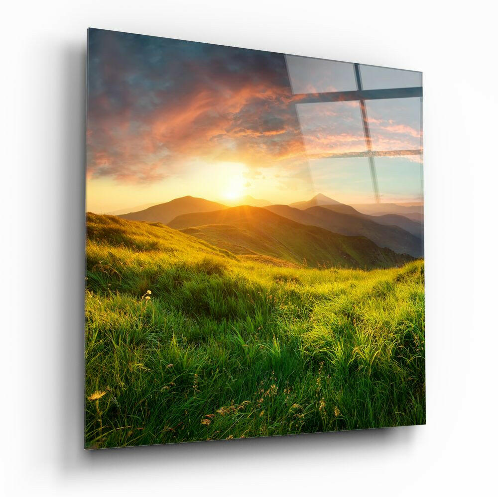 Square Mountain Landscape Glass Wall Art, Nature Print