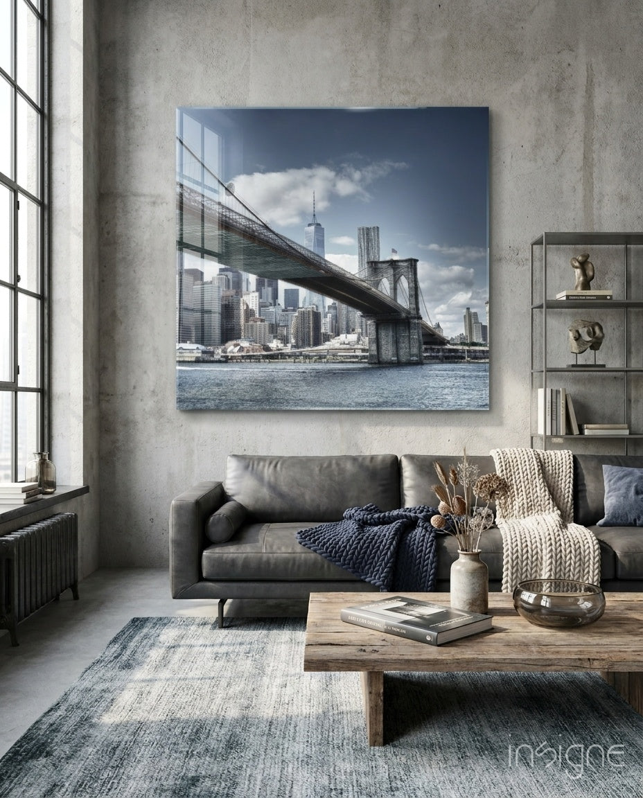 Brooklyn Bridge cityscape tempered glass wall art