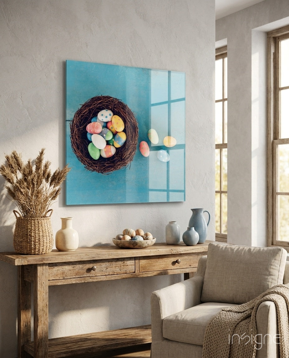 Easter eggs glass wall art print