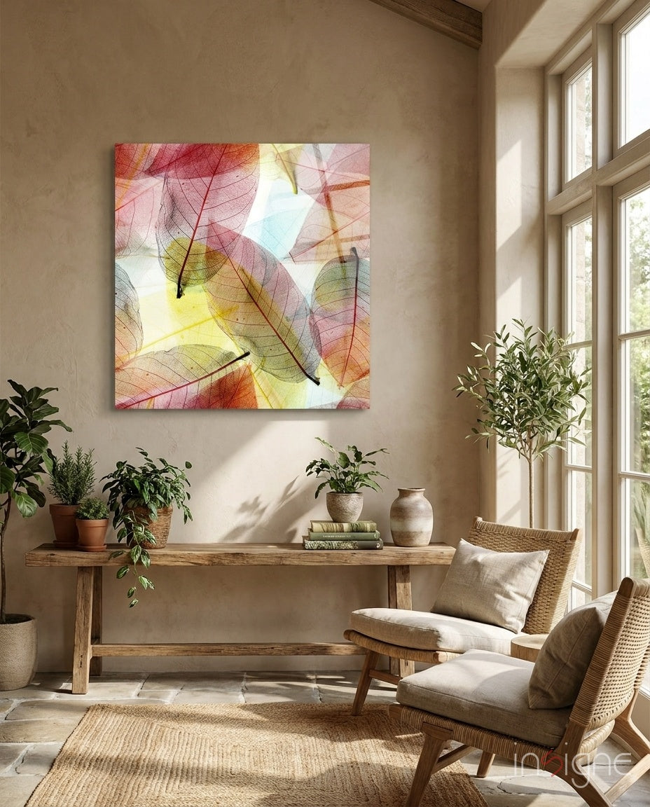 Skeleton leaves glass wall art