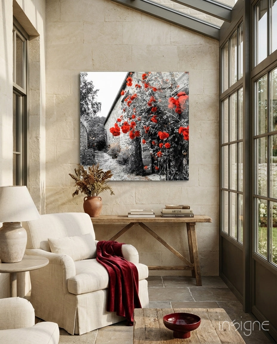Red Roses glass wall art vivid floral bouquet