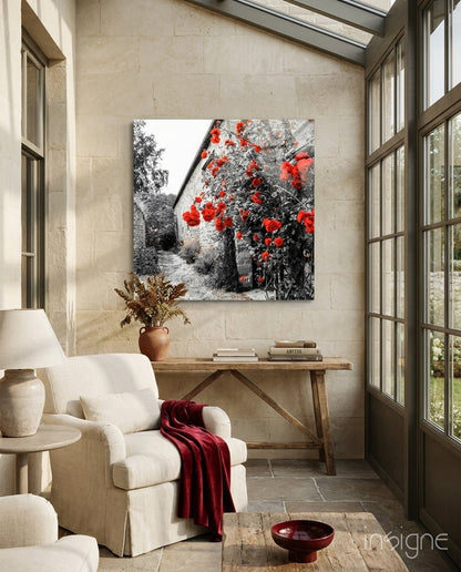 Red Roses glass wall art vivid floral bouquet
