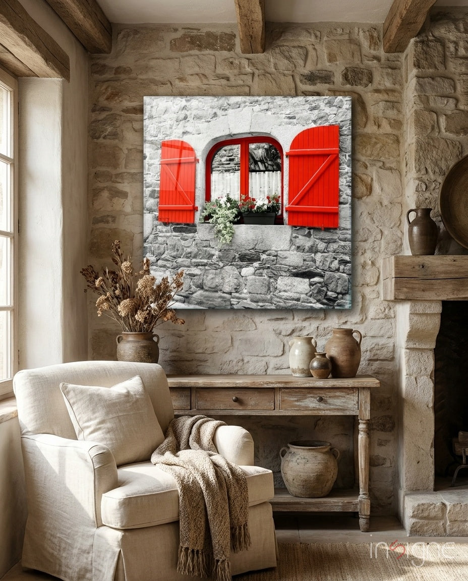 Red window glass wall art
