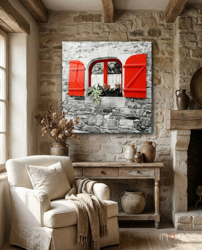 Red window glass wall art