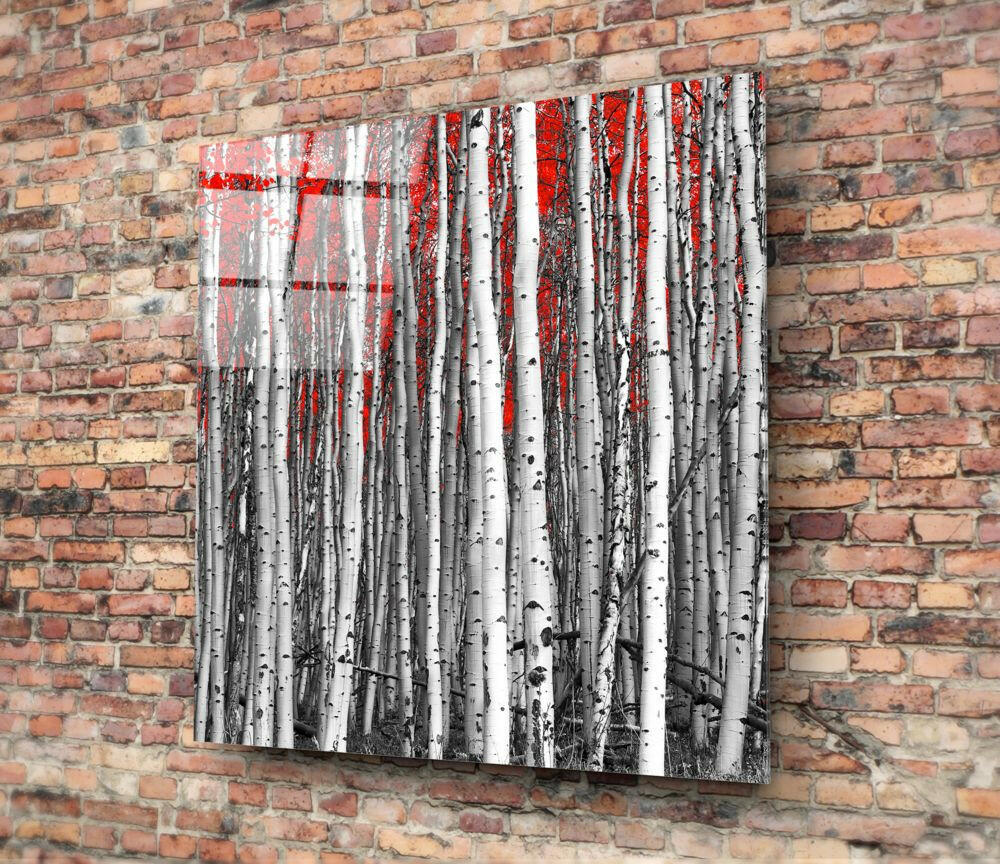 Red Forest Glass Wall Art, Autumn Woodland Glass Decor