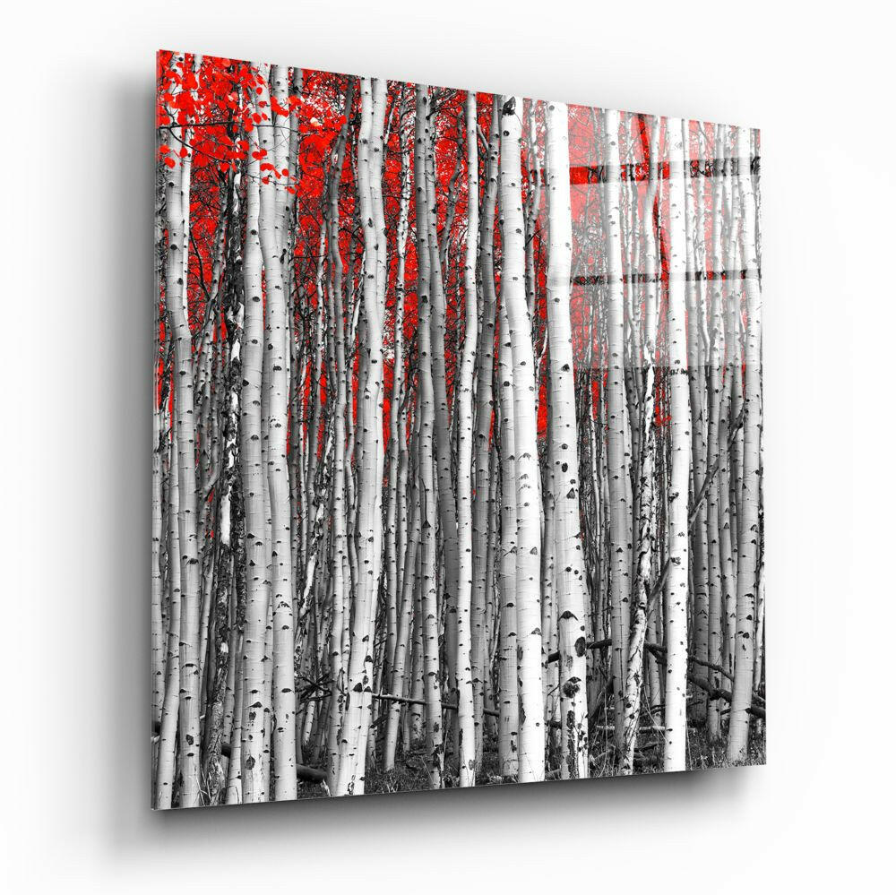 Red Forest Glass Wall Art, Autumn Woodland Glass Decor
