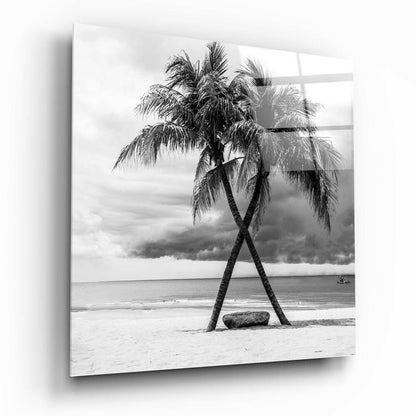 Monochrome Palm Trees Glass Wall Art