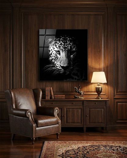 Moody Dark Leopard Glass Wall Art wildlife portrait print