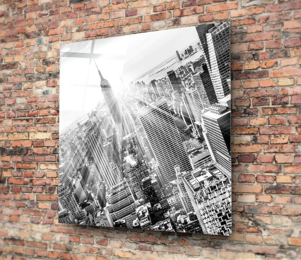 Aerial Black and White Skyline New York Glass Wall Art