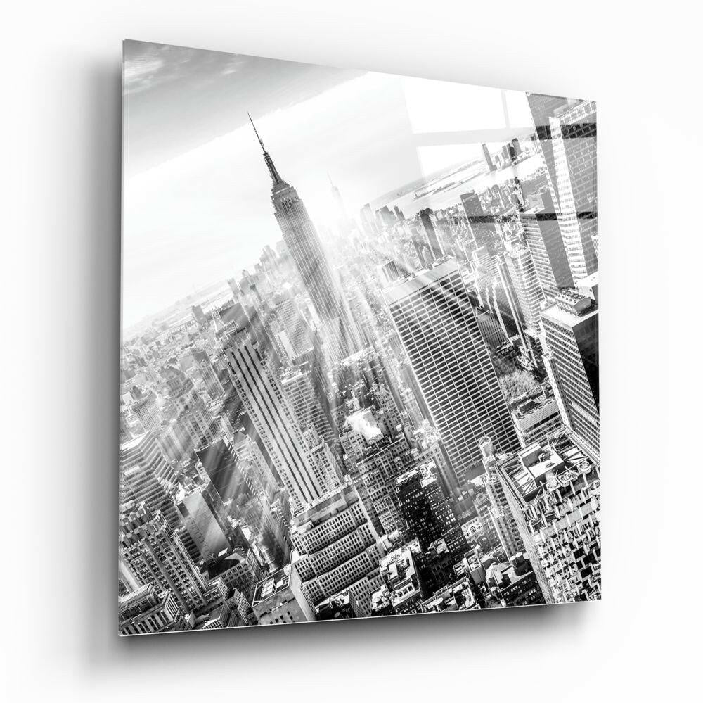 Aerial Black and White Skyline New York Glass Wall Art
