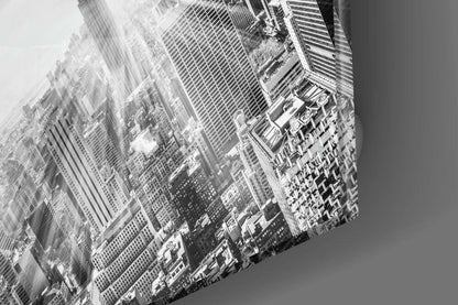 Aerial Black and White Skyline New York Glass Wall Art