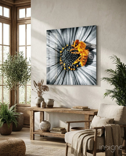 Bee glass wall art nature design