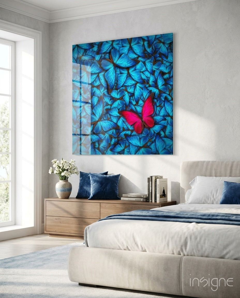 Butterfly glass wall art vivid tempered glass print