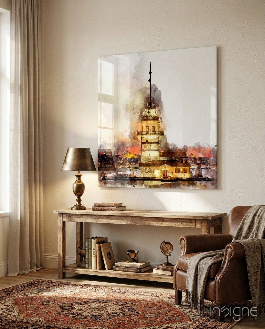 Watercolor Maiden's Tower Glass Wall Art