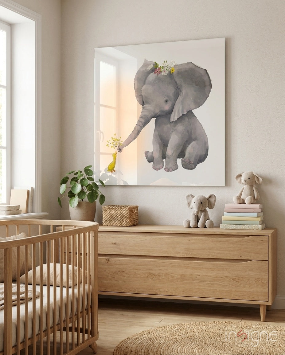 Elephant and duck glass wall art square tempered glass wildlife pairing