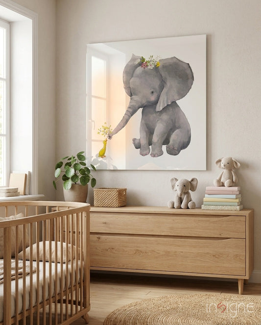 Elephant and duck glass wall art square tempered glass wildlife pairing