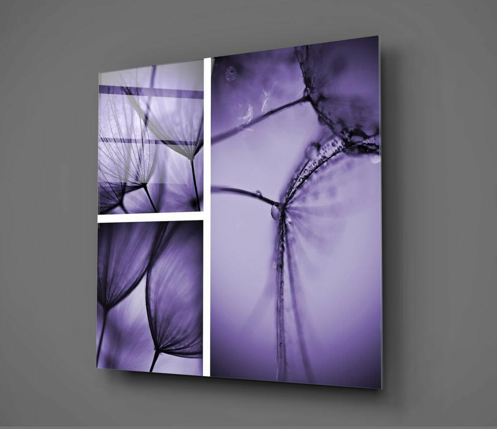 Purple Dandelion Glass Wall Art