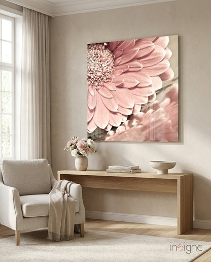 Pink gerbera daisy glass wall art macro flower photo