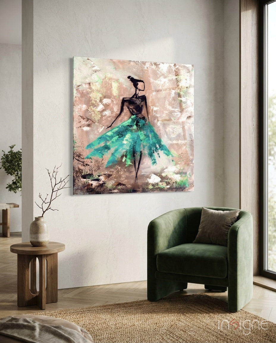 Turquoise skirt dancer glass wall art