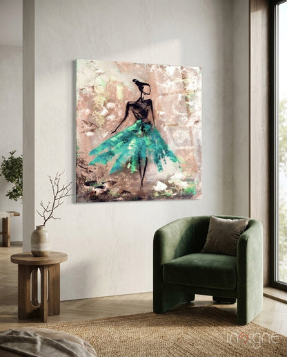 Turquoise skirt dancer glass wall art