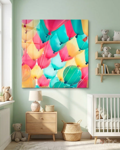 Balloons Glass Wall Art - festive balloon design on tempered glass