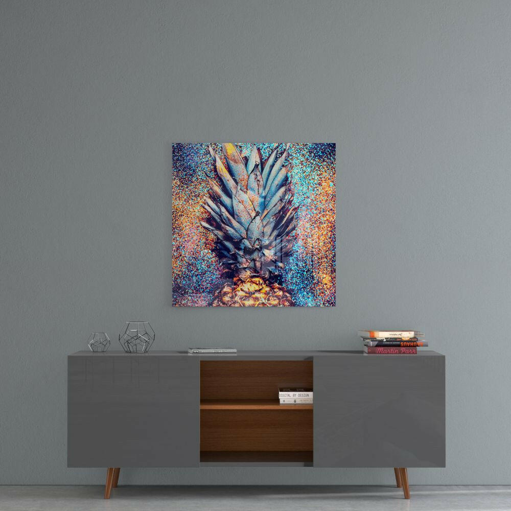 Metallic Blue Pineapple Glass Wall Art