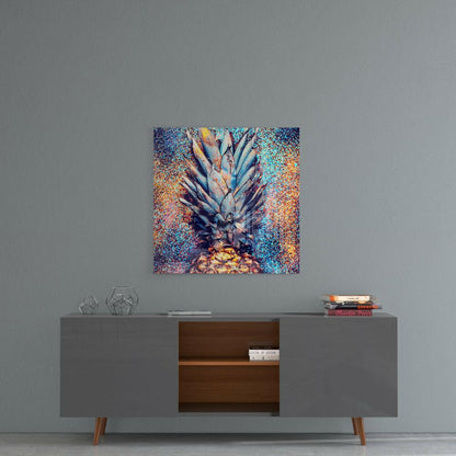 Metallic Blue Pineapple Glass Wall Art