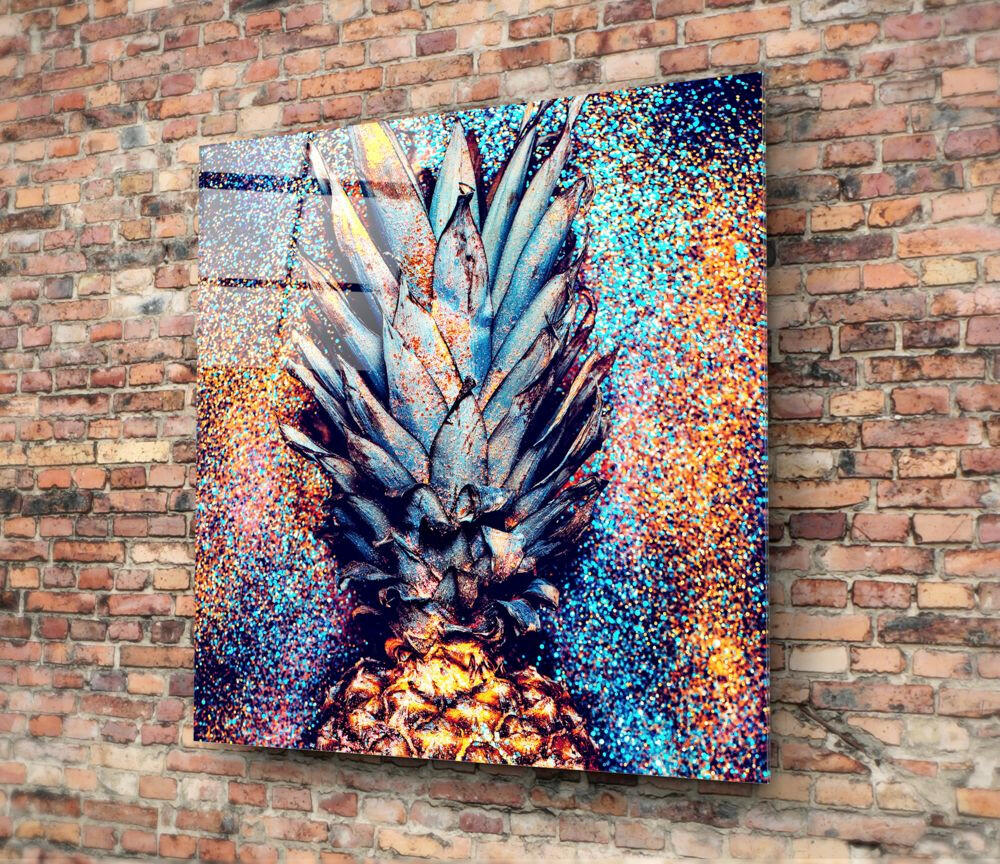 Metallic Blue Pineapple Glass Wall Art