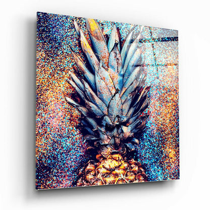 Metallic Blue Pineapple Glass Wall Art