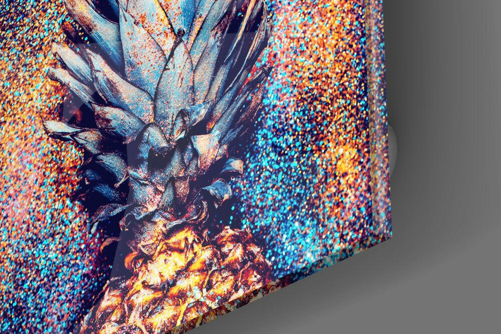Metallic Blue Pineapple Glass Wall Art