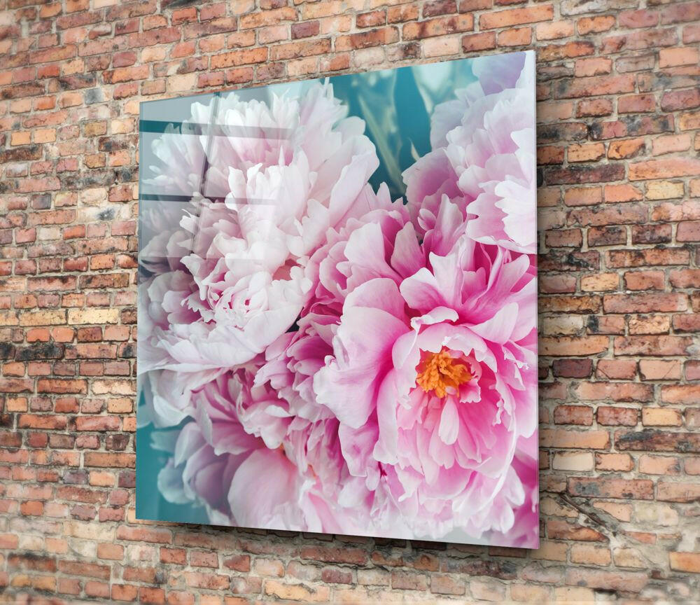 Peony Teal Glass Wall Art