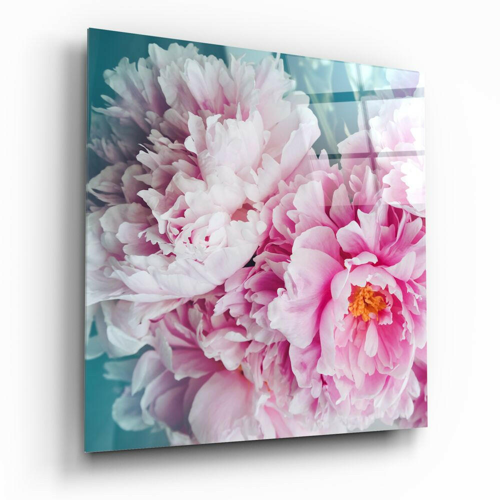 Peony Teal Glass Wall Art