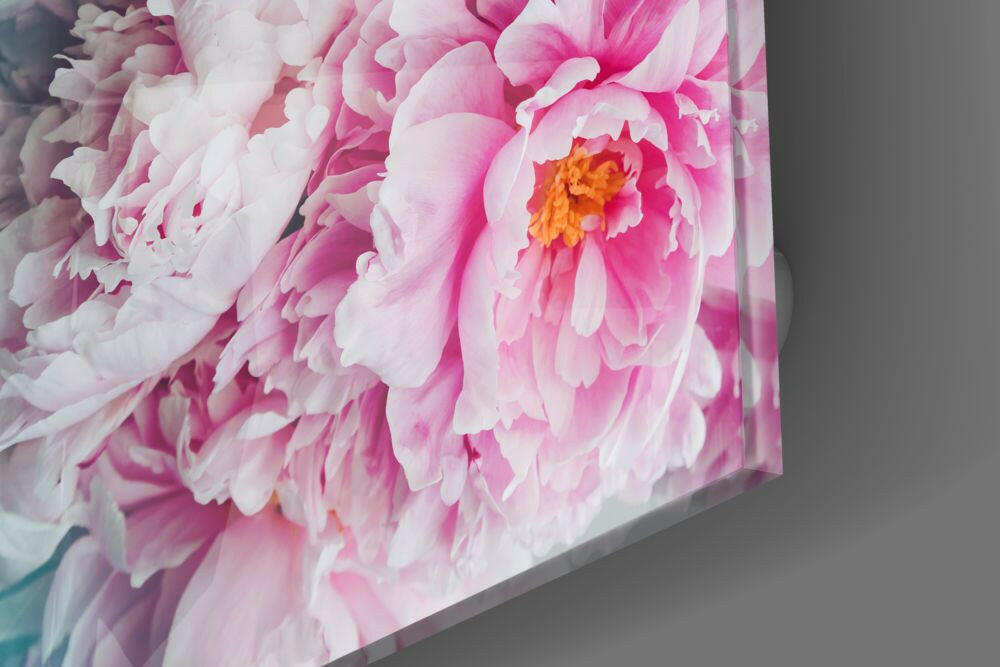 Peony Teal Glass Wall Art