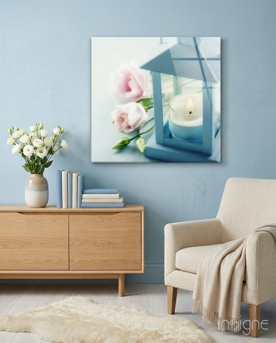 Candle still life tempered glass wall art