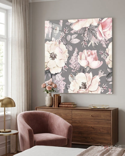 Blush roses glass wall art floral design
