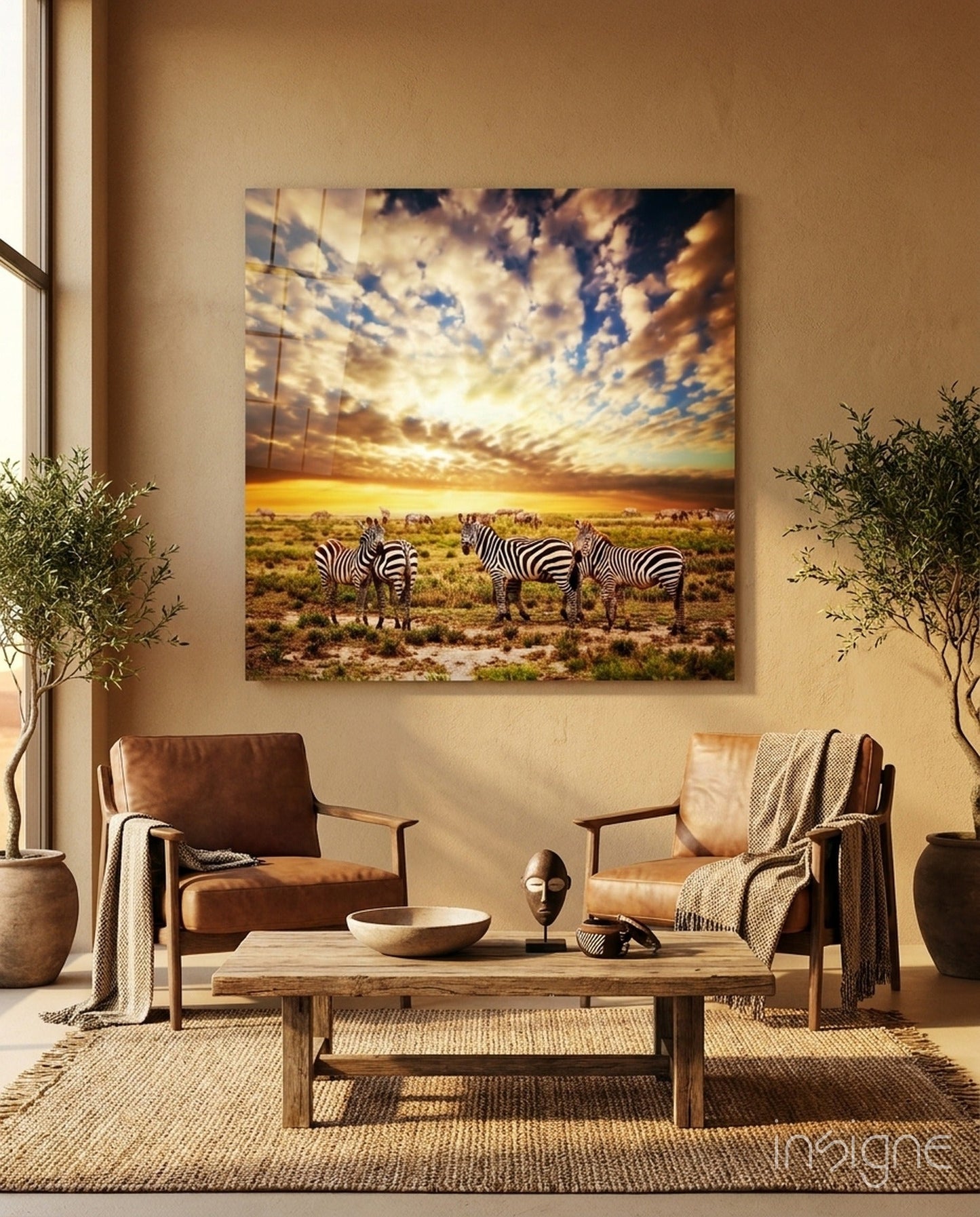 Zebras glass wall art wildlife decor