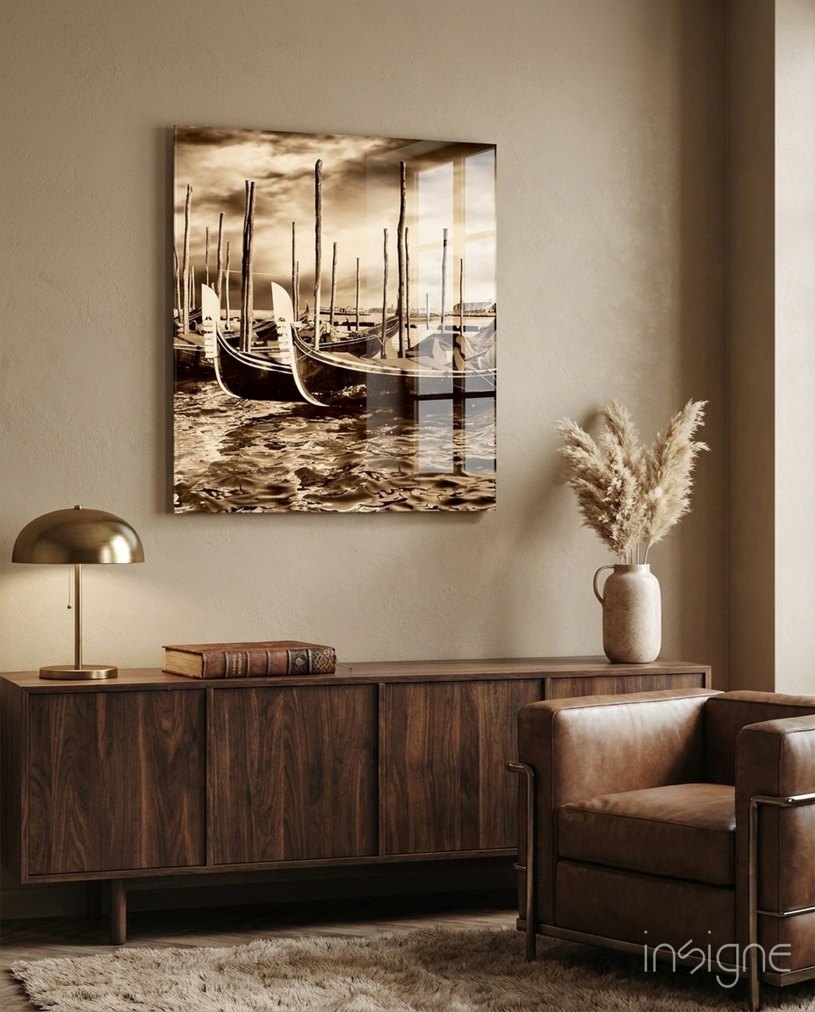 Venice tempered glass wall art displayed on a wall