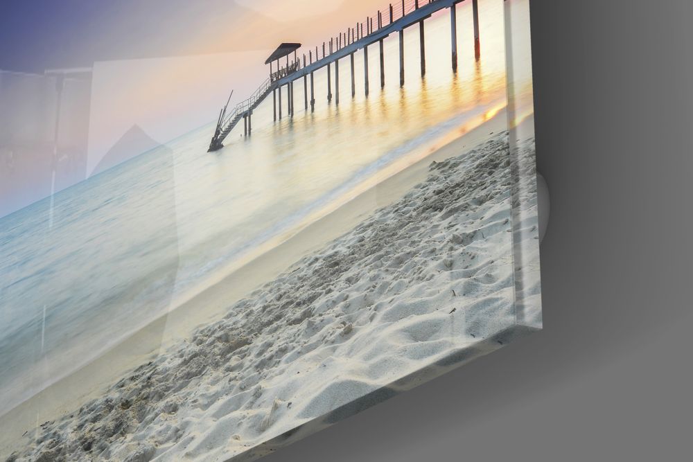 Sunset Boardwalk Pier Glass Wall Art