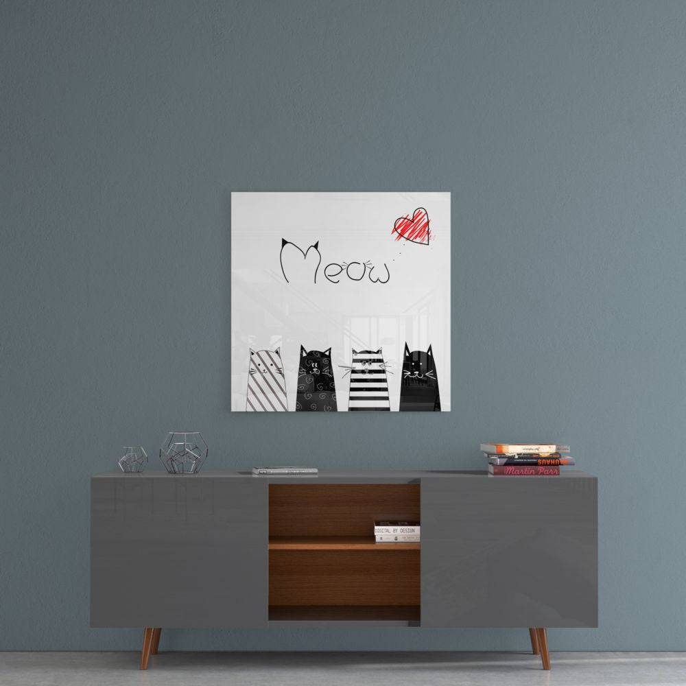 Meow Cat Glass Wall Art Print