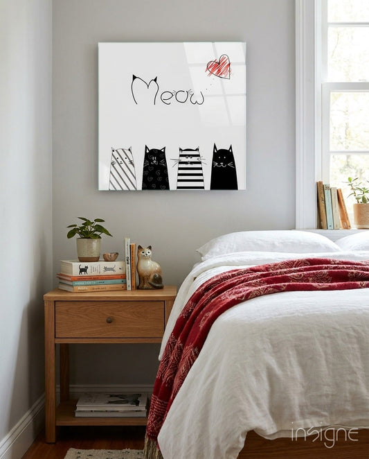 Meow cat glass wall art print of a cat mid-meow on tempered glass