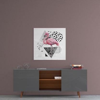 Pink Flamingo Geometric Glass Wall Art