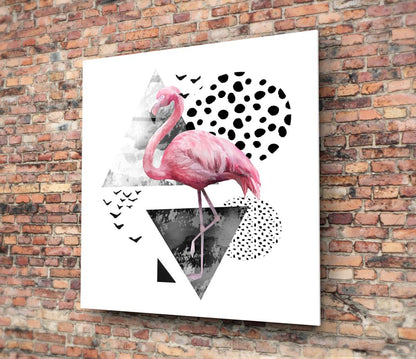 Pink Flamingo Geometric Glass Wall Art