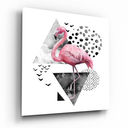 Pink Flamingo Geometric Glass Wall Art
