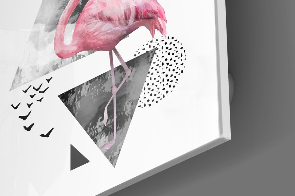 Pink Flamingo Geometric Glass Wall Art