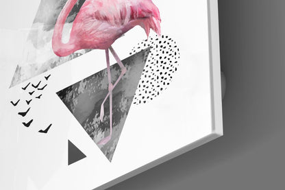 Pink Flamingo Geometric Glass Wall Art