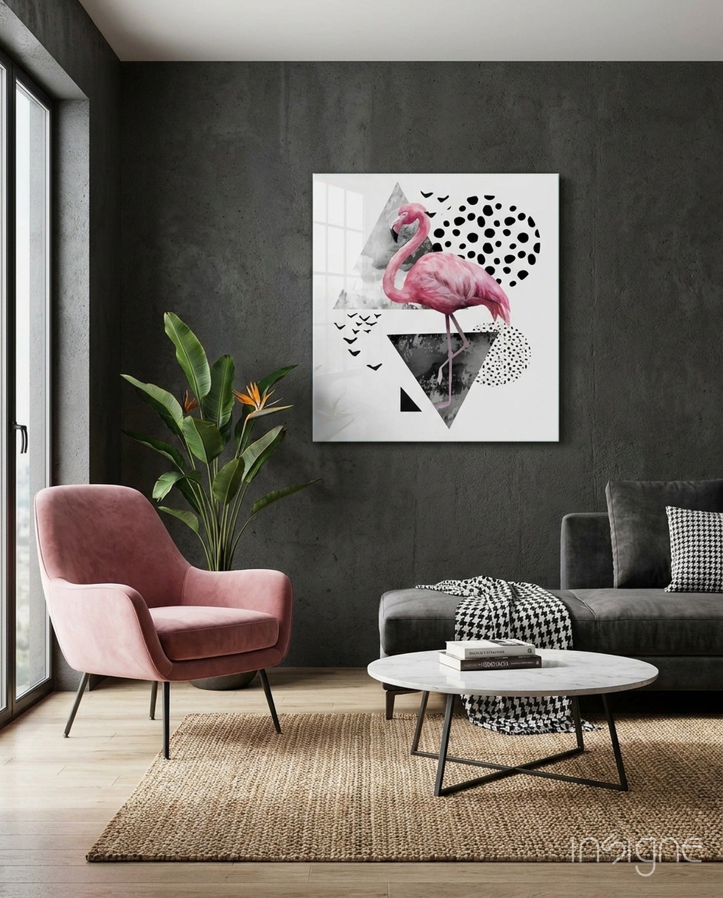 Pink Flamingo Geometric Glass Wall Art