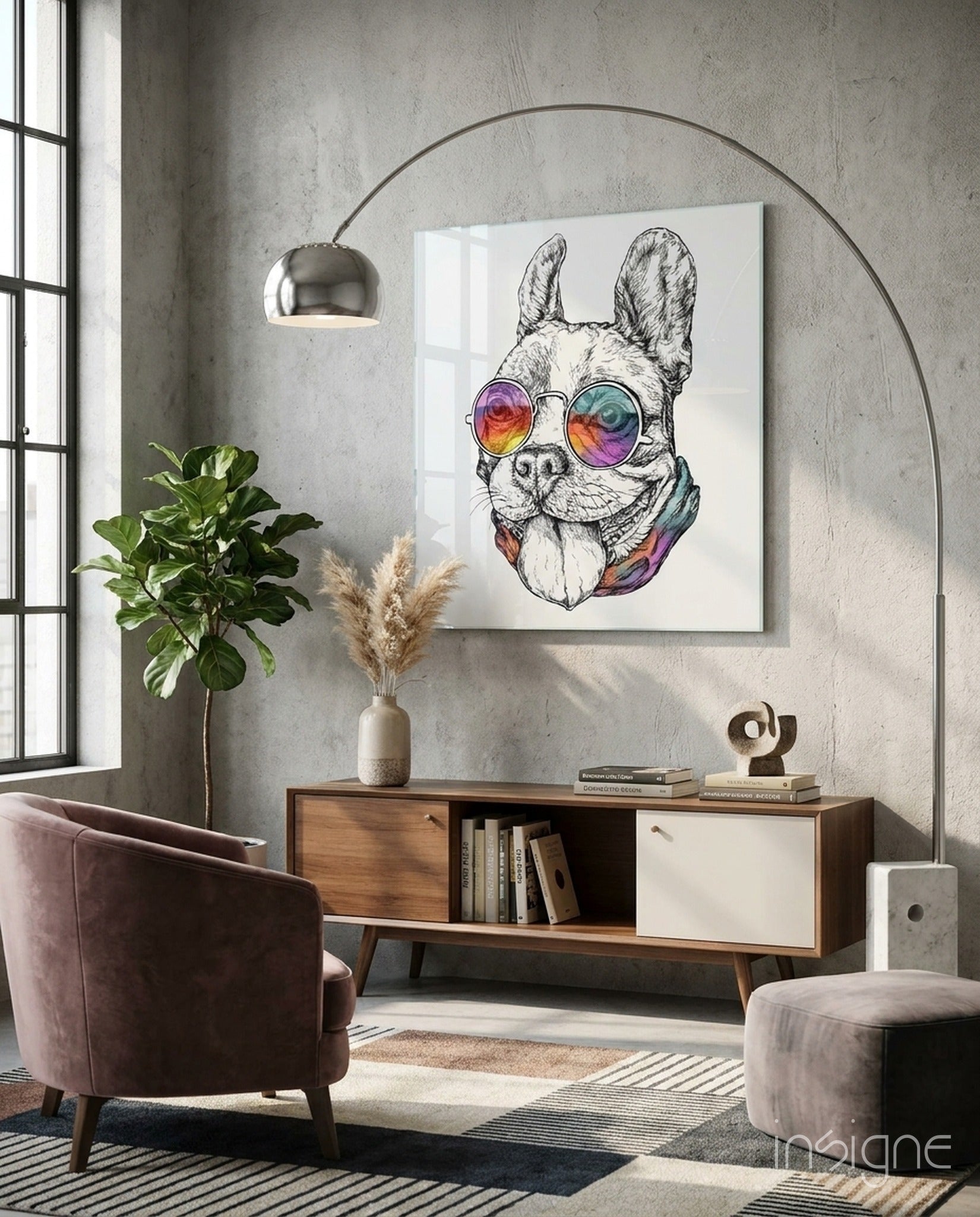 Dog glass wall art, lively dog portrait on high-gloss tempered glass
