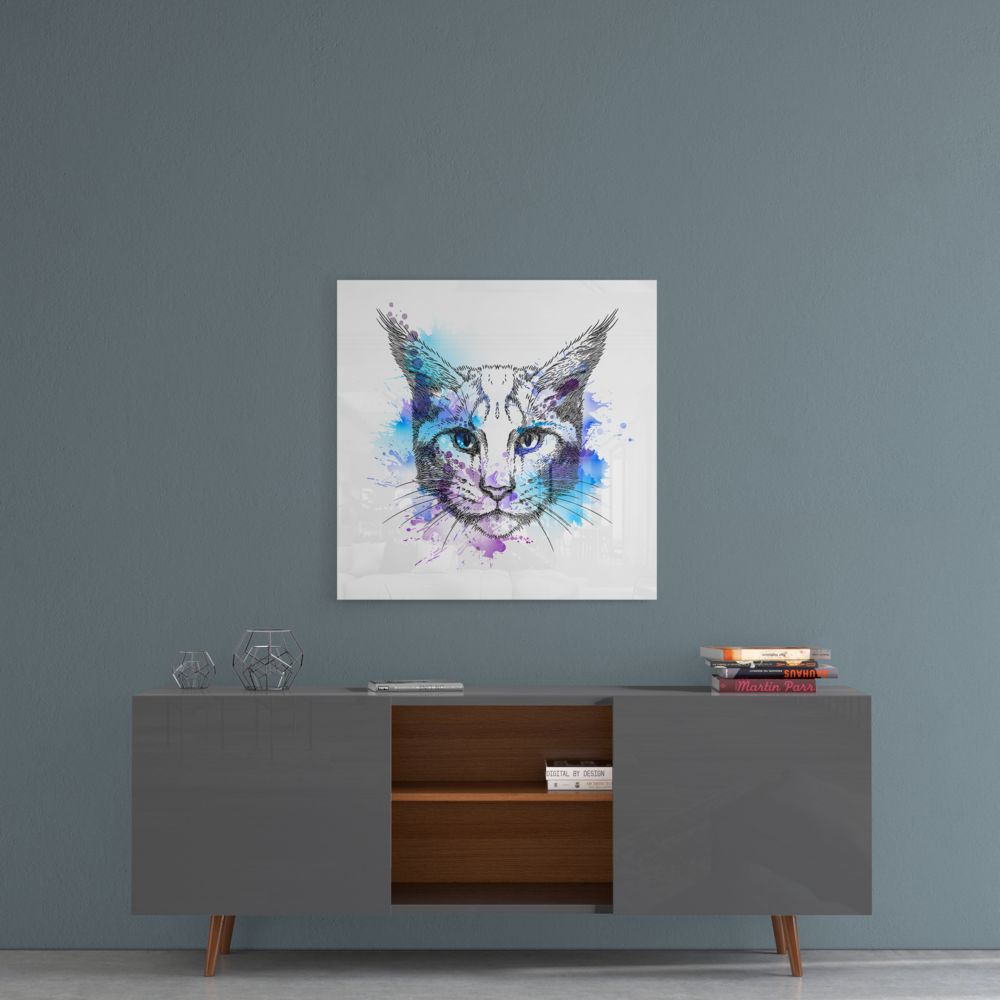 Cat Glass Wall Art, Modern Feline Decor Print