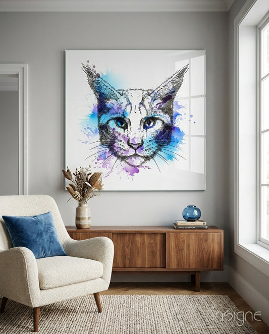 Modern feline cat portrait printed on glass wall art