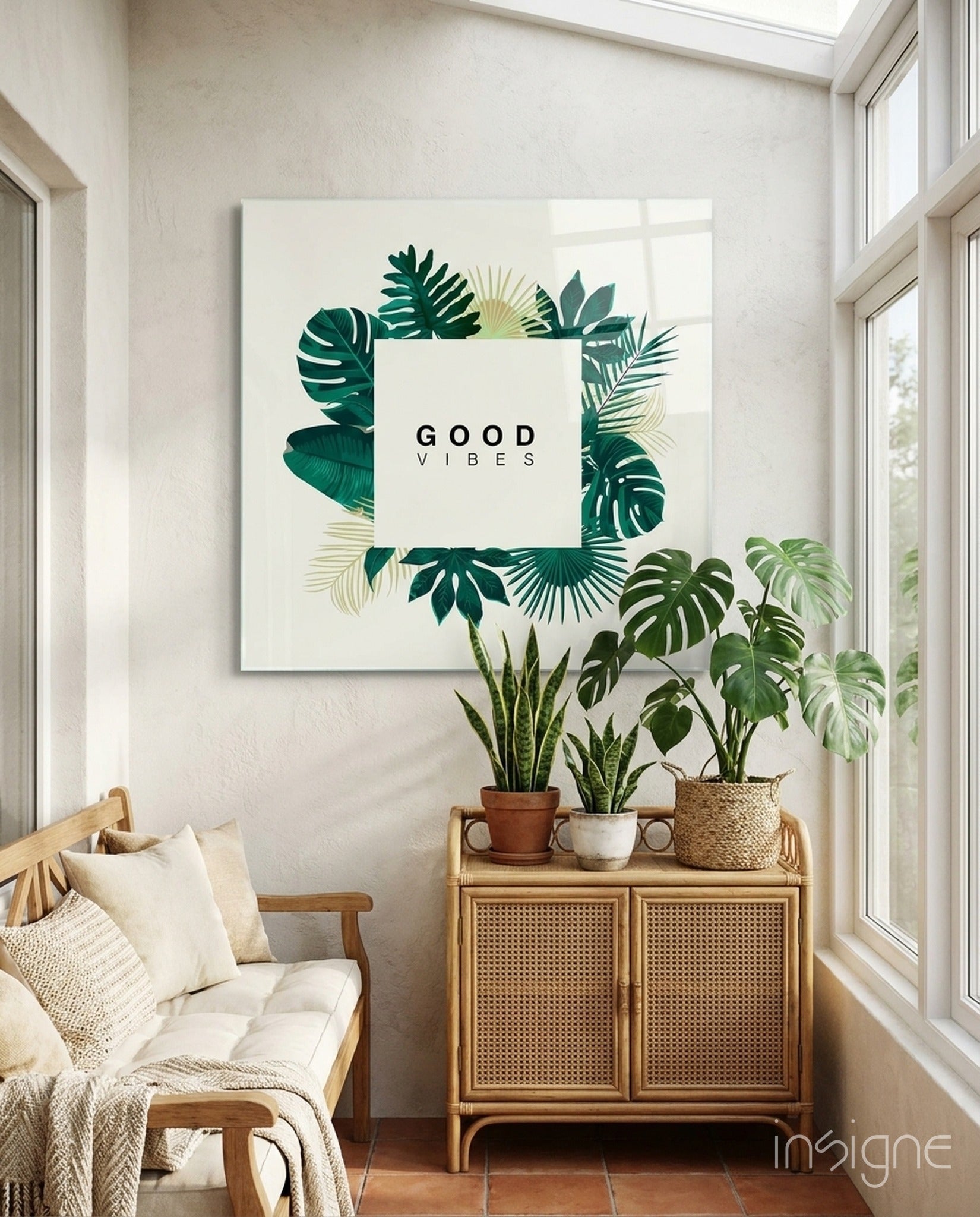 Good Feelings glass wall art abstract design print